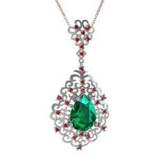 Yeşil kuvars ve garnet 14 ayar beyaz altın kolye (40 cm rose altın rolo zincir)