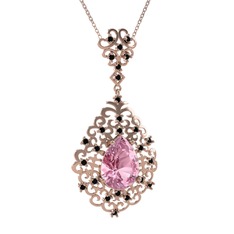 Dalila Kolye - Pembe kuvars ve siyah zirkon 14 ayar rose altın kolye (40 cm rose altın rolo zincir) #20j9nk