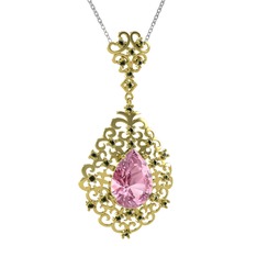 Pembe kuvars ve peridot 8 ayar altın kolye (40 cm beyaz altın rolo zincir)