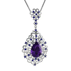 Dalila Kolye - Ametist ve lab safir 14 ayar beyaz altın kolye (40 cm gümüş rolo zincir) #28y62k