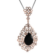 Siyah zirkon ve beyaz zirkon 925 ayar rose altın kaplama gümüş kolye (40 cm gümüş rolo zincir)