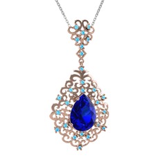 Dalila Kolye - Lab safir ve akuamarin 925 ayar rose altın kaplama gümüş kolye (40 cm beyaz altın rolo zincir) #2ka0uq