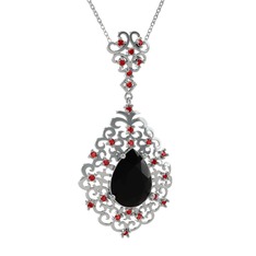 Siyah zirkon ve garnet 14 ayar beyaz altın kolye (40 cm beyaz altın rolo zincir)