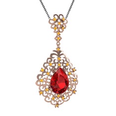 Dalila Kolye - Garnet ve sitrin 18 ayar rose altın kolye (40 cm gümüş rolo zincir) #33xmad