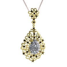 Dalila Kolye - Swarovski ve siyah zirkon 18 ayar altın kolye (40 cm rose altın rolo zincir) #356nbx