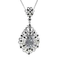 Dalila Kolye - Swarovski ve siyah zirkon 8 ayar beyaz altın kolye (40 cm beyaz altın rolo zincir) #3mexer