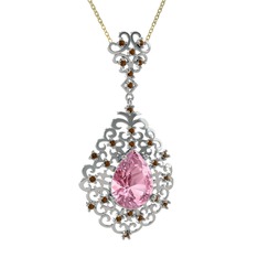 Pembe kuvars ve dumanlı kuvars 18 ayar beyaz altın kolye (40 cm altın rolo zincir)