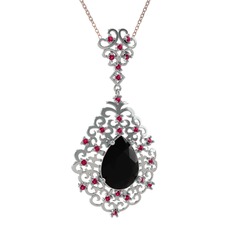 Dalila Kolye - Siyah zirkon ve rodolit garnet 18 ayar beyaz altın kolye (40 cm rose altın rolo zincir) #45p1iz