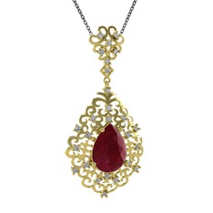 Kök yakut ve swarovski 18 ayar altın kolye (40 cm gümüş rolo zincir)