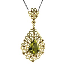 Peridot ve dumanlı kuvars 925 ayar altın kaplama gümüş kolye (40 cm gümüş rolo zincir)