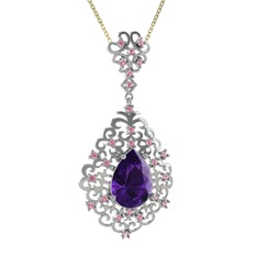 Dalila Kolye - Ametist ve pembe kuvars 18 ayar beyaz altın kolye (40 cm altın rolo zincir) #4gguxf