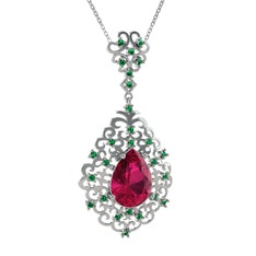 Dalila Kolye - Rodolit garnet ve yeşil kuvars 14 ayar beyaz altın kolye (40 cm beyaz altın rolo zincir) #4mb435