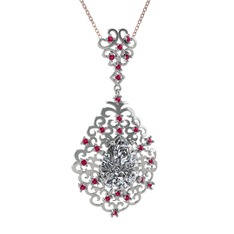 Swarovski ve rodolit garnet 925 ayar gümüş kolye (40 cm gümüş rolo zincir)