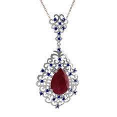 Dalila Kolye - Kök yakut ve lab safir 18 ayar beyaz altın kolye (40 cm rose altın rolo zincir) #5cvpjf