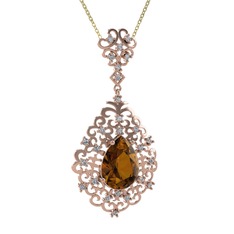 Dalila Kolye - Dumanlı kuvars ve swarovski 18 ayar rose altın kolye (40 cm altın rolo zincir) #5dysfo