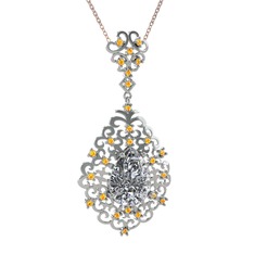 Dalila Kolye - Swarovski ve sitrin 925 ayar gümüş kolye (40 cm rose altın rolo zincir) #5fe6vz