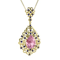 Dalila Kolye - Pembe kuvars ve lab safir 8 ayar altın kolye (40 cm altın rolo zincir) #5ghj4e