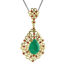 Dalila Kolye - Kök zümrüt ve garnet 18 ayar altın kolye (40 cm gümüş rolo zincir) #5haon0