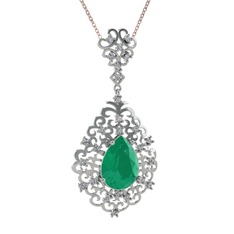 Kök zümrüt ve swarovski 8 ayar beyaz altın kolye (40 cm rose altın rolo zincir)