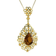 Dalila Kolye - Dumanlı kuvars ve sitrin 14 ayar altın kolye (40 cm altın rolo zincir) #5t1pbd