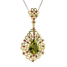 Dalila Kolye - Peridot ve rodolit garnet 14 ayar altın kolye (40 cm rose altın rolo zincir) #5wuat6