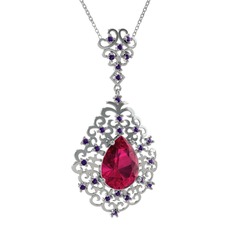 Rodolit garnet ve ametist 14 ayar beyaz altın kolye (40 cm beyaz altın rolo zincir)