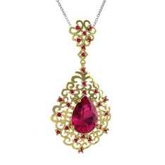 Dalila Kolye - Rodolit garnet 925 ayar altın kaplama gümüş kolye (40 cm beyaz altın rolo zincir) #6x5uya