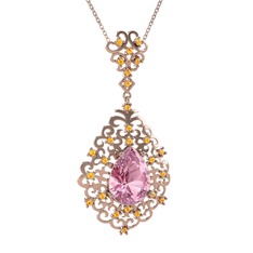 Dalila Kolye - Pembe kuvars ve sitrin 14 ayar rose altın kolye (40 cm rose altın rolo zincir) #6y9kf8