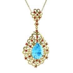 Dalila Kolye - Akuamarin ve garnet 8 ayar altın kolye (40 cm altın rolo zincir) #78rw4u