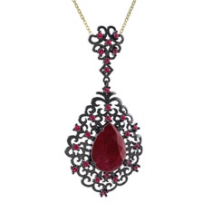 Dalila Kolye - Kök yakut ve rodolit garnet 925 ayar siyah rodyum kaplama gümüş kolye (40 cm altın rolo zincir) #79cwx6