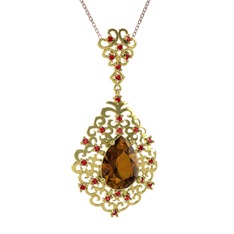 Dalila Kolye - Dumanlı kuvars ve garnet 925 ayar altın kaplama gümüş kolye (40 cm gümüş rolo zincir) #7bwhe3