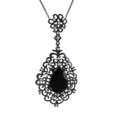Dalila Kolye - Siyah zirkon ve swarovski 925 ayar siyah rodyum kaplama gümüş kolye (40 cm gümüş rolo zincir) #7mfsc6
