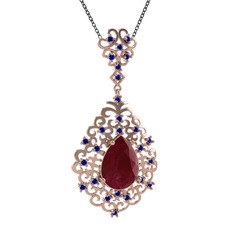 Dalila Kolye - Kök yakut ve lab safir 925 ayar rose altın kaplama gümüş kolye (40 cm gümüş rolo zincir) #7t3hyl