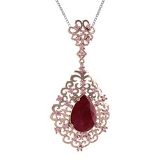 Dalila Kolye - Kök yakut ve pembe kuvars 925 ayar rose altın kaplama gümüş kolye (40 cm beyaz altın rolo zincir) #84g40s