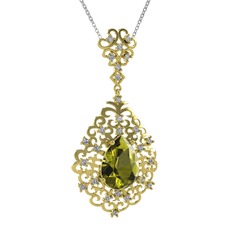 Dalila Kolye - Peridot ve pırlanta 8 ayar altın kolye (0.52 karat, 40 cm beyaz altın rolo zincir) #8o9hpc