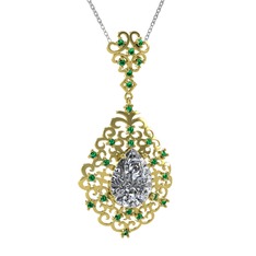 Swarovski ve yeşil kuvars 8 ayar altın kolye (40 cm beyaz altın rolo zincir)