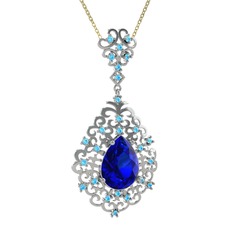 Dalila Kolye - Lab safir ve akuamarin 925 ayar gümüş kolye (40 cm gümüş rolo zincir) #8tqwdp