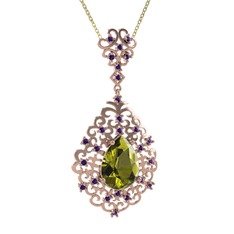 Dalila Kolye - Peridot ve ametist 925 ayar rose altın kaplama gümüş kolye (40 cm gümüş rolo zincir) #8vk4sv