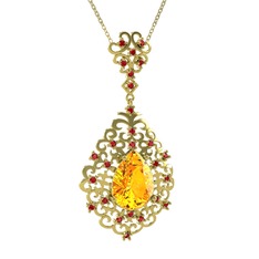 Dalila Kolye - Sitrin ve garnet 18 ayar altın kolye (40 cm altın rolo zincir) #958bfj