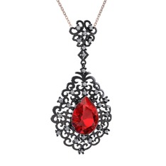 Dalila Kolye - Garnet ve pırlanta 925 ayar siyah rodyum kaplama gümüş kolye (0.52 karat, 40 cm gümüş rolo zincir) #9bob9o