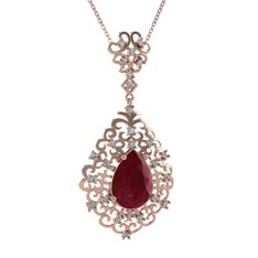 Kök yakut ve pırlanta 8 ayar rose altın kolye (0.52 karat, 40 cm rose altın rolo zincir)