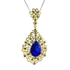 Dalila Kolye - Lab safir ve peridot 925 ayar altın kaplama gümüş kolye (40 cm beyaz altın rolo zincir) #9geopy