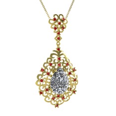 Dalila Kolye - Beyaz zirkon ve garnet 8 ayar altın kolye (40 cm altın rolo zincir) #9gwb31