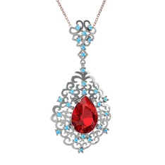 Dalila Kolye - Garnet ve akuamarin 925 ayar gümüş kolye (40 cm rose altın rolo zincir) #9vroti