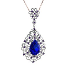 Lab safir ve ametist 18 ayar beyaz altın kolye (40 cm rose altın rolo zincir)