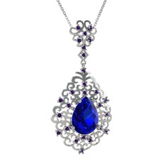 Lab safir ve ametist 18 ayar beyaz altın kolye (40 cm gümüş rolo zincir)