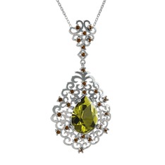 Peridot ve dumanlı kuvars 925 ayar gümüş kolye (40 cm beyaz altın rolo zincir)