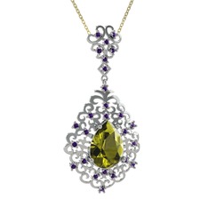 Dalila Kolye - Peridot ve ametist 14 ayar beyaz altın kolye (40 cm altın rolo zincir) #as1ogm