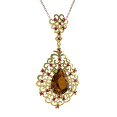Dalila Kolye - Dumanlı kuvars ve rodolit garnet 925 ayar altın kaplama gümüş kolye (40 cm rose altın rolo zincir) #b0u0hd