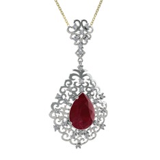 Dalila Kolye - Kök yakut ve swarovski 14 ayar beyaz altın kolye (40 cm altın rolo zincir) #b5cayt